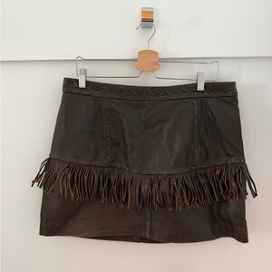 NWT Banana Republic Brown Leather Fringe Skirt in size 12
